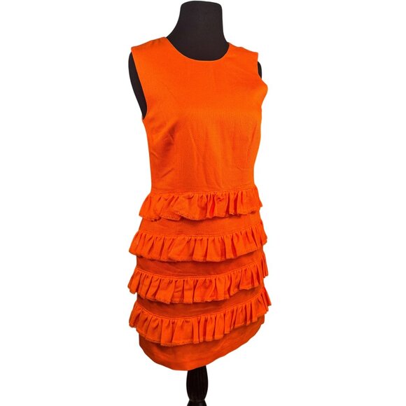 Erin Fetherston Womens Size 4 Orange Ruffled Sleeveless Cascading Back Zip - Picture 9 of 9